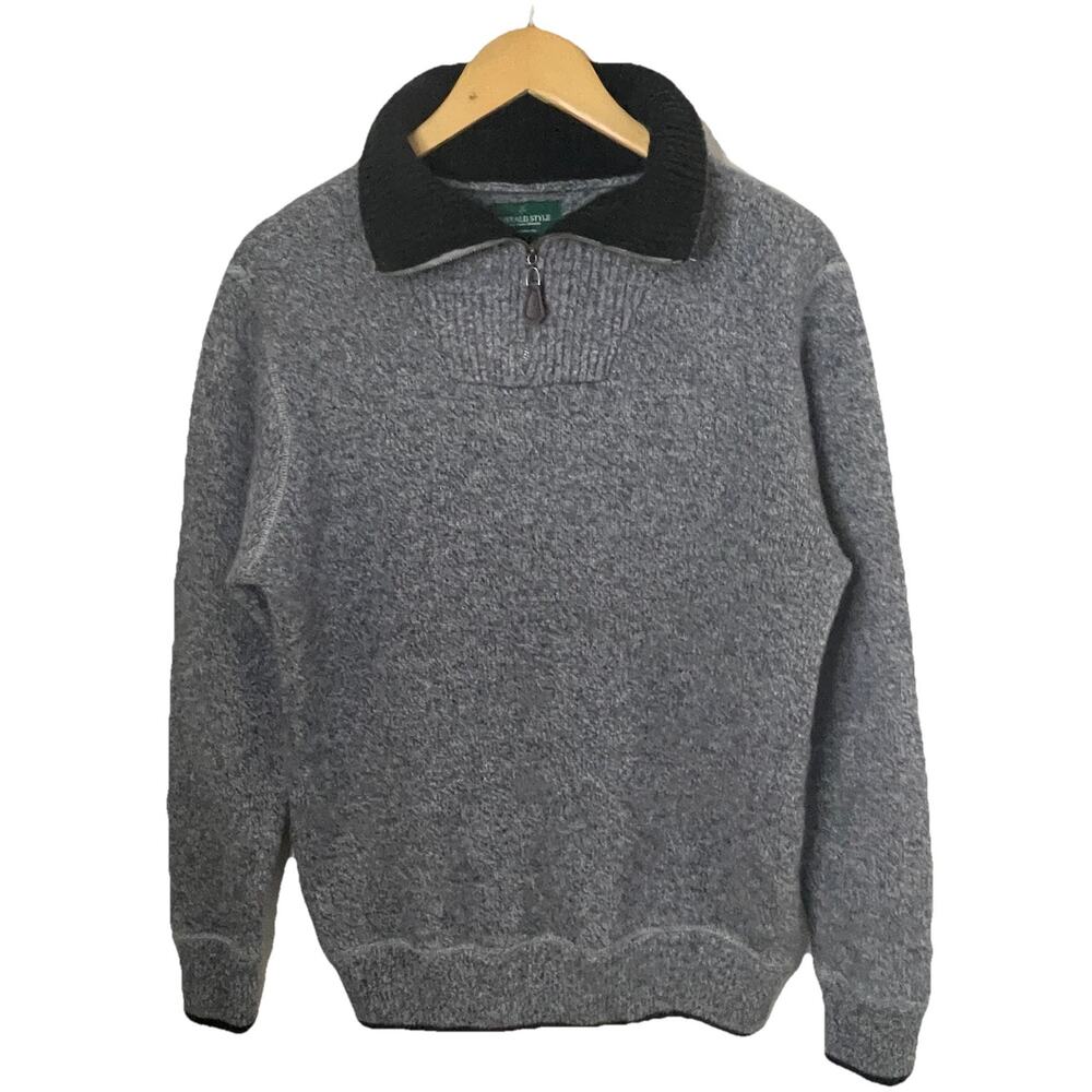 Emerald Style Men’s Irishman 100% Lambswool 1/4 Zip Gray Sweater Fisherman Sz M